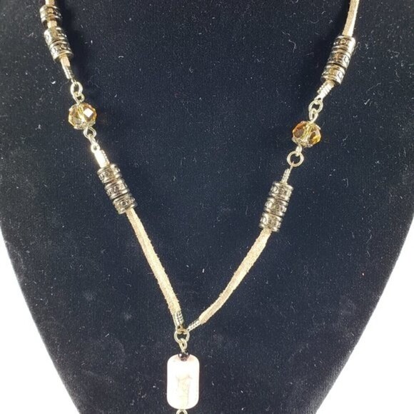 🌟 Gold-Tone Brown Cord Colorful Beaded Necklace w/ Beads Cluster Pendant, Chic - Picture 5 of 12